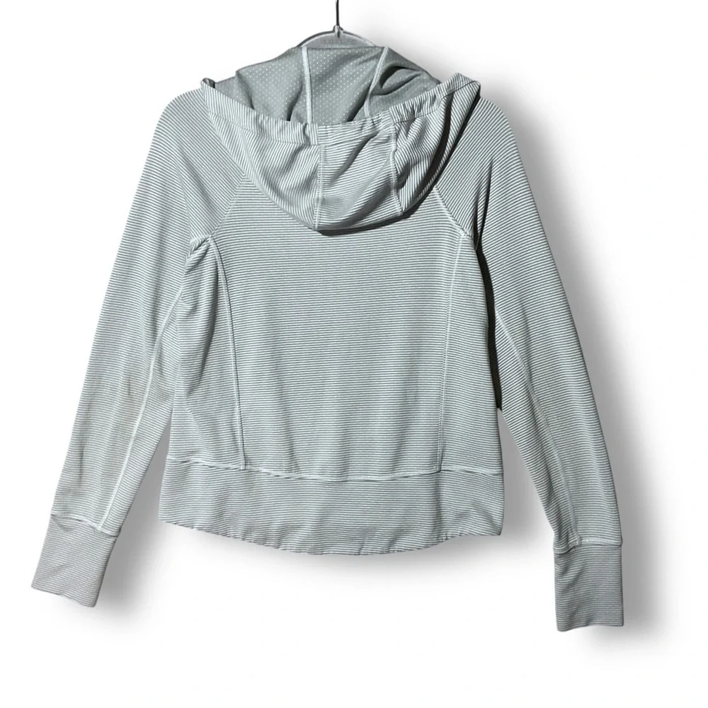 Athleta Hooded Pullover Sz XS Relaxed Fit Striped Active Athleisure Gray - Picture 7 of 13